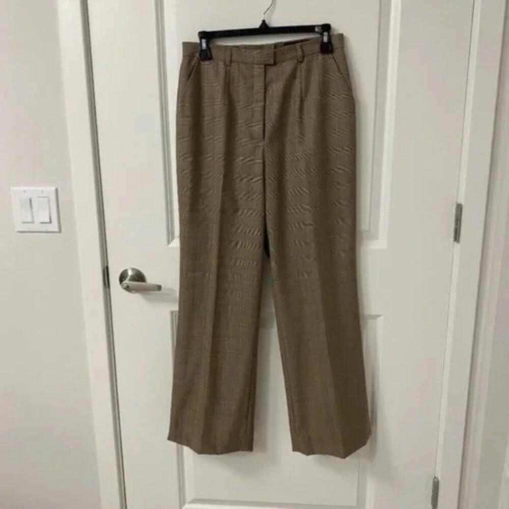 Escada Pure New Wool Pants Brown Plaid EU 38 Regular Straight Trousers Vintage